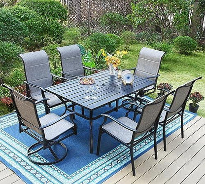 PHI VILLA Patio Dining Set for 6 Clearance, Outdoor Dining Table with Umbrella Hole and 6 Patio Dining Chairs Waterproof & Rustproof Suitable for All Weather - CookCave