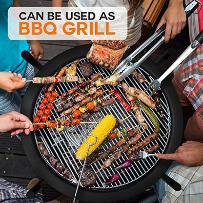 SereneLife Portable Outdoor Wood Fire Pit - 2-in-1 Steel BBQ Grill 26" Wood Burning Fire Pit Bowl w/ Mesh Spark Screen, Cover Log Grate, Wood Fire Poker for Camping, Picnic, Bonfire - SLCARFP54 - CookCave