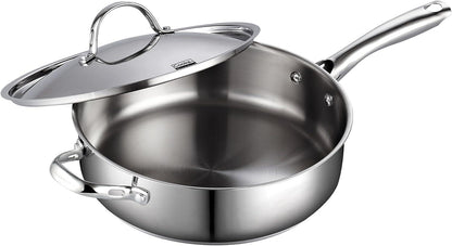 Cooks Standard Classic Stainless Steel Saute Pan 11-inch, 5 Quart Induction Cookware Deep Frying Pan Cooking Skillet with Lid, Stay-Cool Handle - CookCave