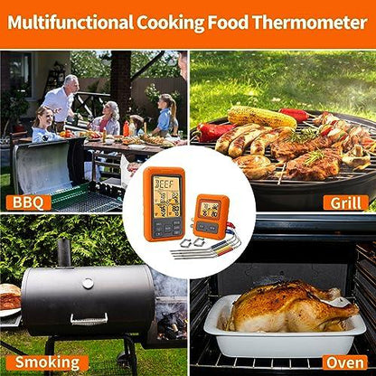 Wireless Meat Thermometer with 4 Meat Probes Remote Cooking Food Thermometer with Alarm Calibration & Timer 500FT Digital Cordless Thermometer for Kitchen Outdoor BBQ Smoker Oven Grill Fryer Beef - CookCave