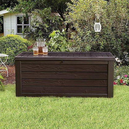 Keter Westwood 150 Gallon Plastic Backyard Outdoor Storage Deck Box for Patio Decor, Furniture Cushions, Garden Tools, & Pool Accessories, Espresso - CookCave