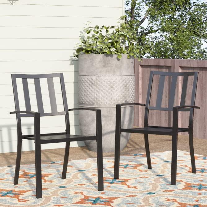 PHI VILLA Patio Dining Chairs, 300Lbs Stackable Wrought Outdoor Metal Dining Chairs with Armrest for Outdoor Kitchen Garden, Backyard - 2 Pack - CookCave