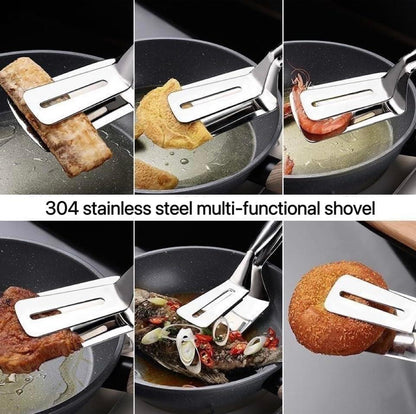 3Pcs 304 Stainless Steel Grill Clamp Kitchen Cooking Tongs Multipurpose Barbecue Clamp Spatula for Gripper Bread Clip, Fried Steak Clamp, Flipping Fish, Toast Salad Tongs(Red Anti-Scald Handle) - CookCave