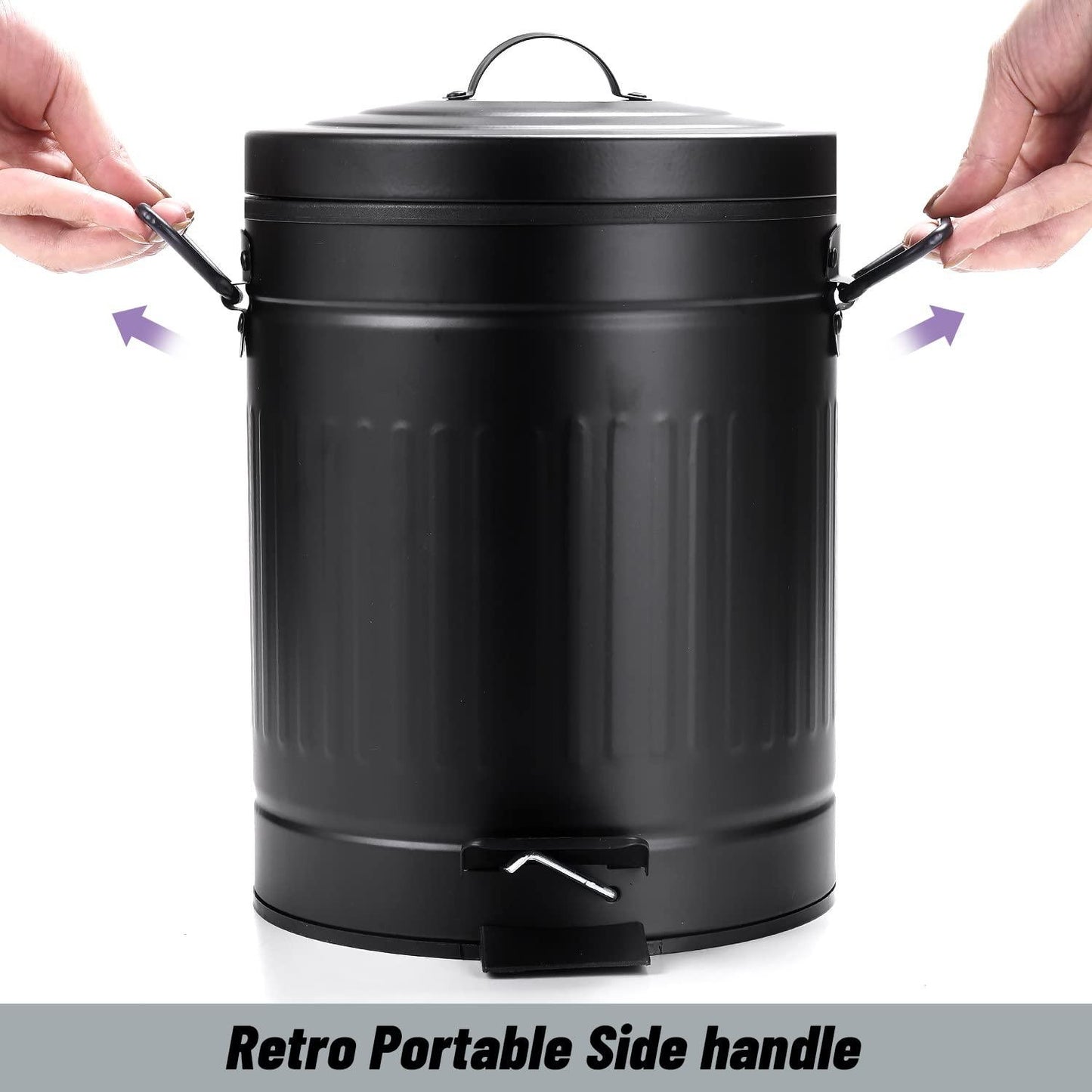 CEROELDA Small Trash Can with Lid-5L/1.3 Gal Stainless Steel Round Step Pedal Garbage Can -Trash Bin-Metal Wastebasket w/for Kitchen Bathroom Bedroom Office-Soft Close-Black - CookCave