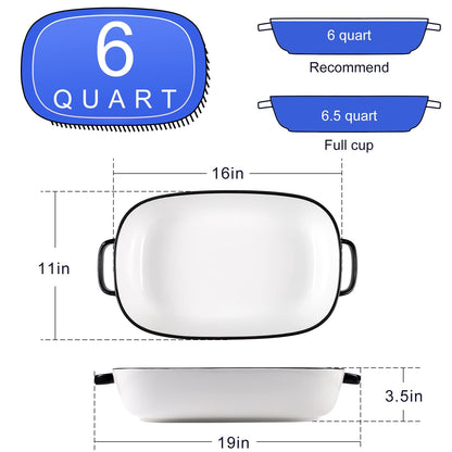6 Quart Large Rectangular Baking Dish, 16x11 Inches Ceramic Baking Pan Casserole Dish for Cooking,Kitchen and Daily Use, Safe for Oven Microwave Refrigerator Disinfection Cabinet and Dishwasher,White - CookCave