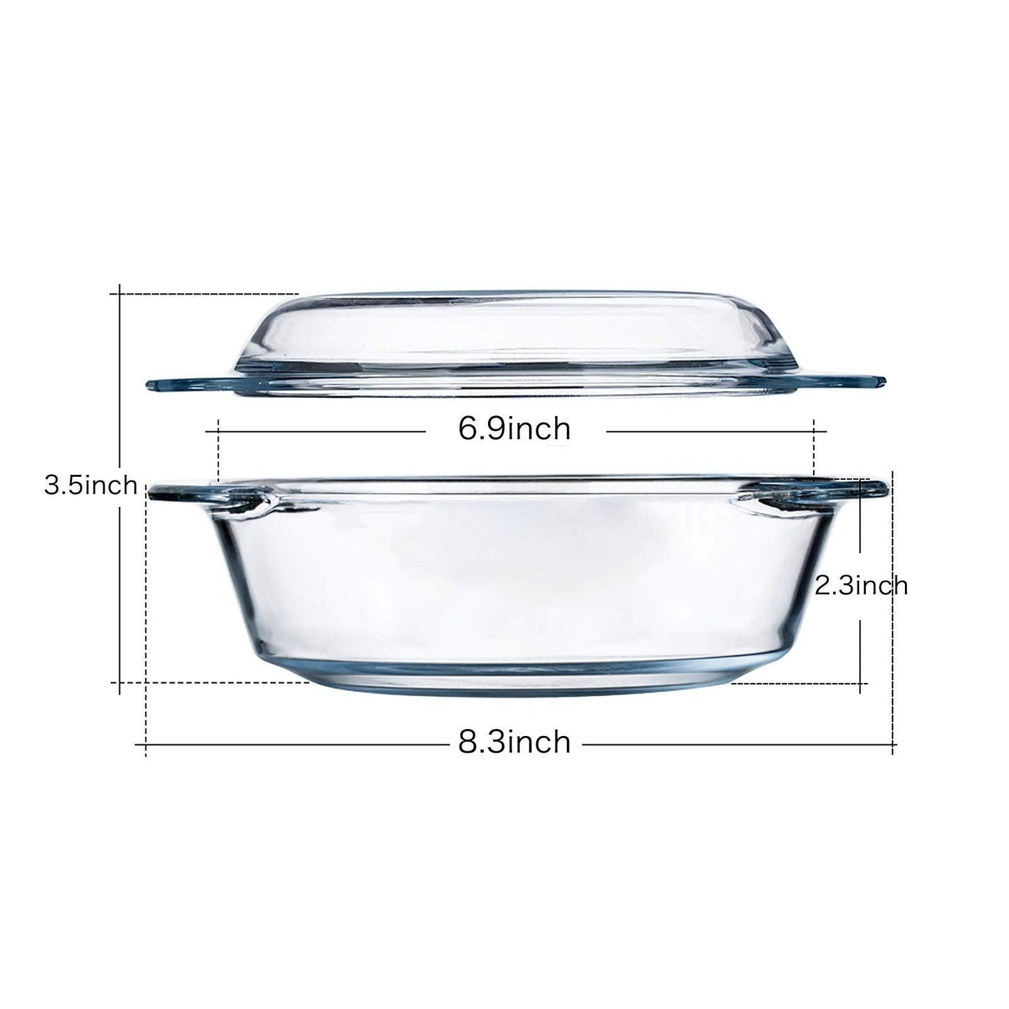 Clear Round Glass Casserole with Lid by NUTRIUPS | Covered Glass Ovenware with Lid, 1 L - CookCave