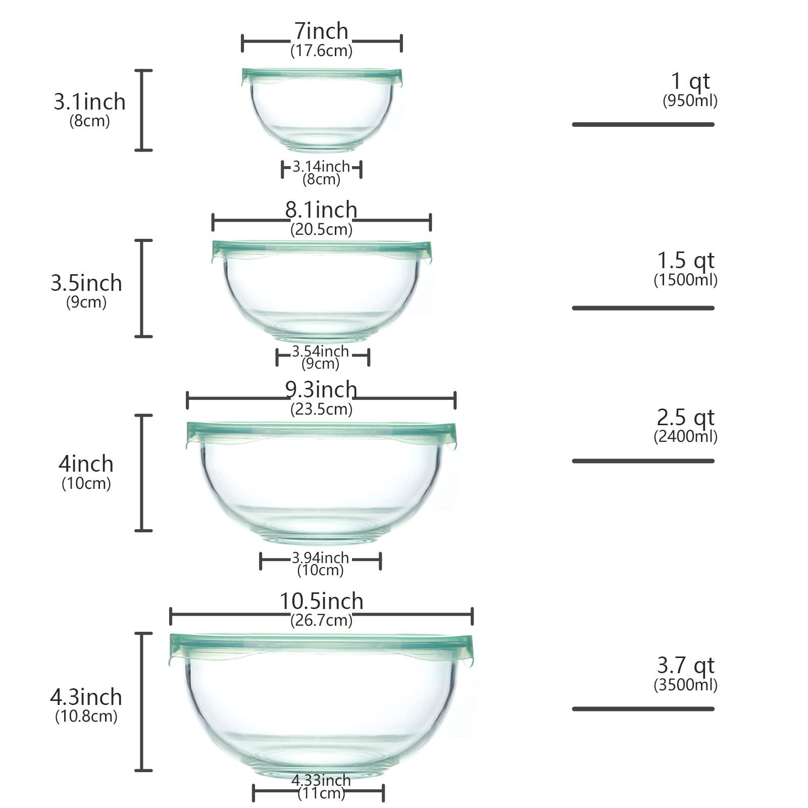 Luvan Glass Mixing Bowl with Airtight Lids, (1QT, 1.5QT, 2.5QT, 3.7QT), 8-piece Kitchen Salad Bowls Clear Nesting Big Cooking Bowl, Microwave Oven Safe for Meal Prep,storage,Baking,Serving - CookCave