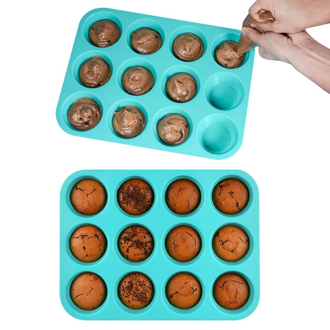 CAKETIME Silicone Muffin Pan Set - Cupcake Pans 12 Cups Silicone Baking Molds,BPA Free 100% Food Grade, Pinch Test Approved, Pack of 2 - CookCave