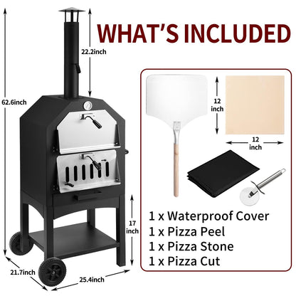 Outdoor Pizza Oven Wood Fire Wood Fired Pizza Oven for Outside with Waterproof Cover, 12" Pizza Stone, Pizza Spatula and 4pcs Grill Rack by DNKMOR - CookCave