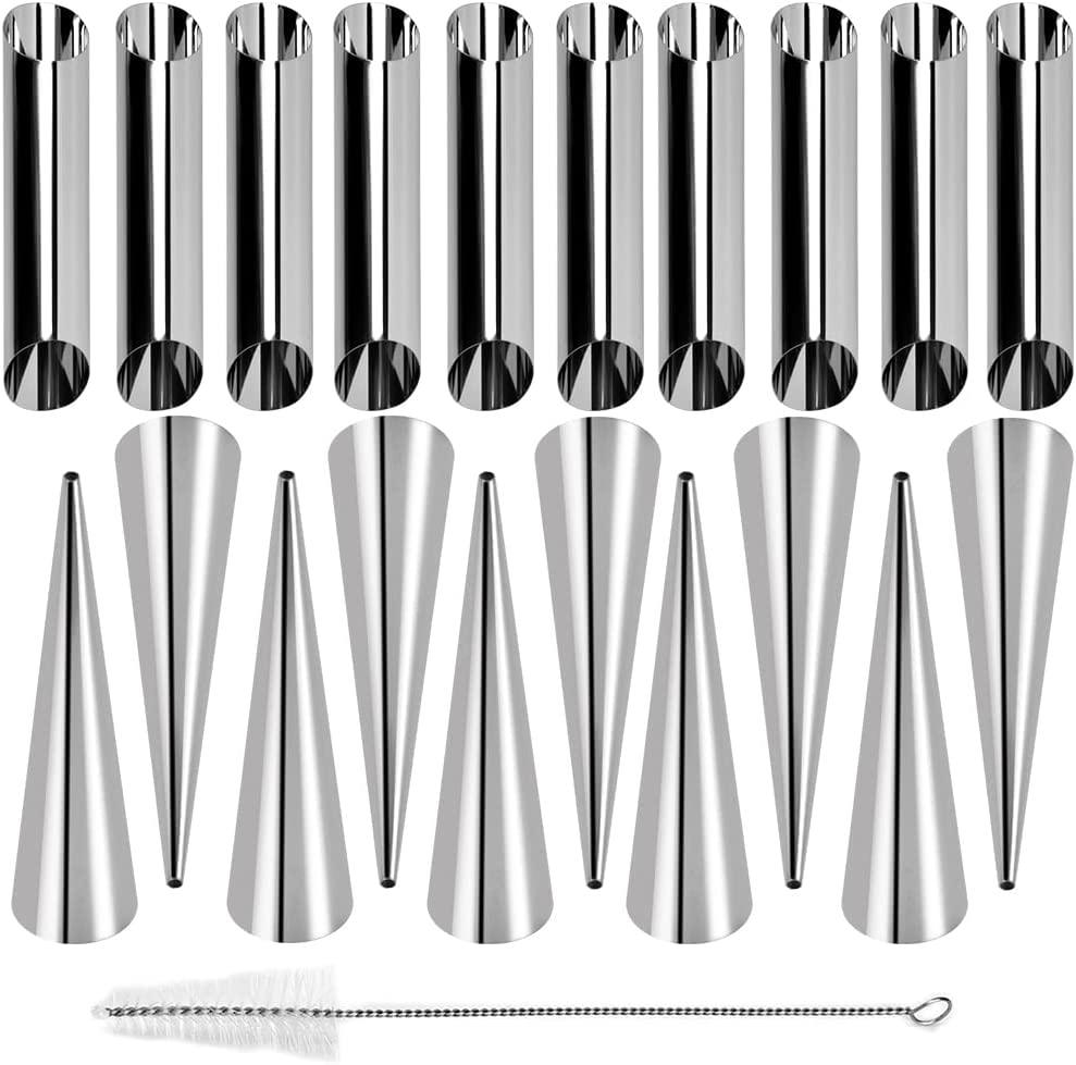 Guowall Cream Horn Mold, Stainless Steel Ice Cream Cone Mold and Tubular Shaped Reusable Pastry Mould for Baking, DIY Baking Tool with Cleaning Brush (21pcs) - CookCave
