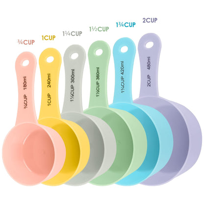 zoyizi Measuring Cups Set of 6, Plastic Measuring Cups for Baking&Kitchen, Engraved Metric/US Markings for Liquid&Dry Measuring, Colorful Big Capacity Measuring Cups with 3/4&1-1/4&1-1/2&1-3/4&2Cups - CookCave