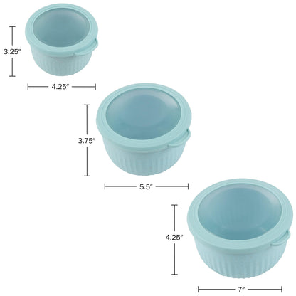 Classic Cuisine Set of 3 Bowls with Lids - Microwave, Freezer, and Fridge Safe Nesting Mixing Bowls - Eco-Conscious Kitchen Essentials (Teal), S, M, L - CookCave