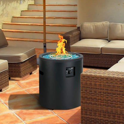 BALI OUTDOORS Gas Fire Pit Propane Fire Column, 23 Inch Cylinder Firepit, 50,000BTU Round Fire pits, Patio Fire Place W/ 22lb Blue Fire Glass, Black - CookCave