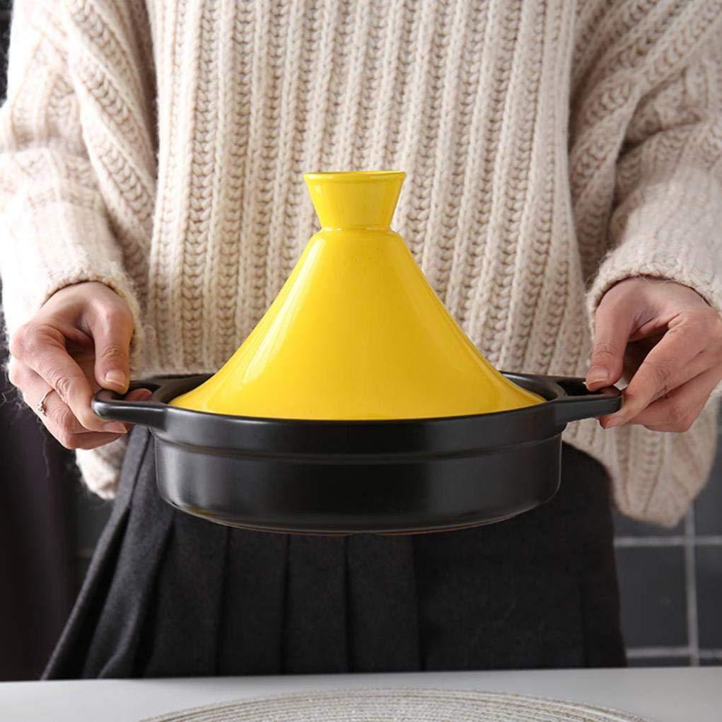 MYYINGBIN Yellow Moroccan Tagine Cooking Pot Cast Iron Enamel Stew Casserole Slow Cooker with Anti-Scalding Handles - CookCave