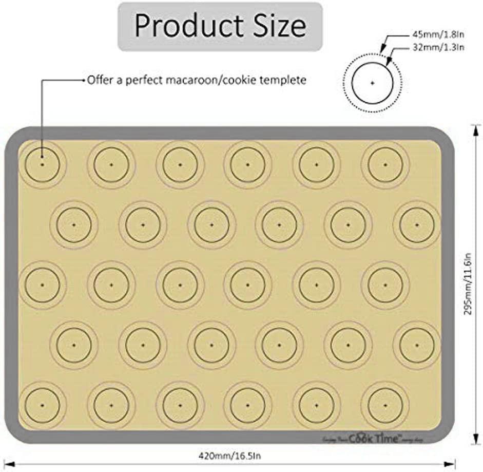 Macaron Silicone Baking Mat - Set of 2 Non Stick Silicon Macaroon Baking Sheet Cookie Liner(BPA Free/Reusable/Half Sheet),Perfect Cooking Kit for Macarons,Pastry,Cake and Bread Making (Grey) - CookCave