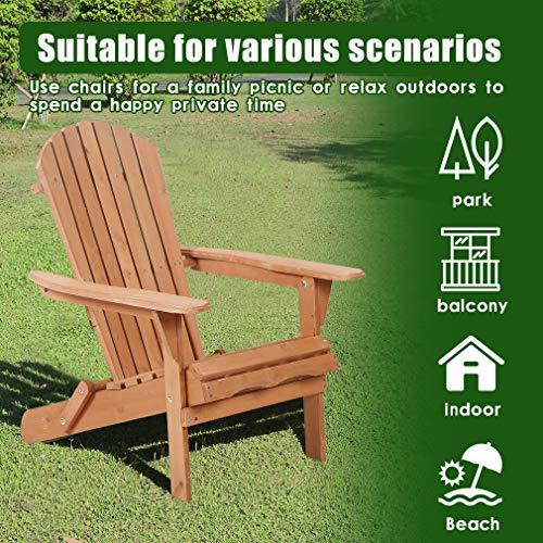 Adirondack Chair,Folding Wooden Lounger Chair，All-Weather Chair for Fire Pit/Garden/Fish with 250lbs Duty Rating，Natural - CookCave