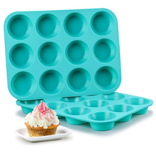 CAKETIME Silicone Muffin Pan Set - Cupcake Pans 12 Cups Silicone Baking Molds,BPA Free 100% Food Grade, Pinch Test Approved, Pack of 2 - CookCave