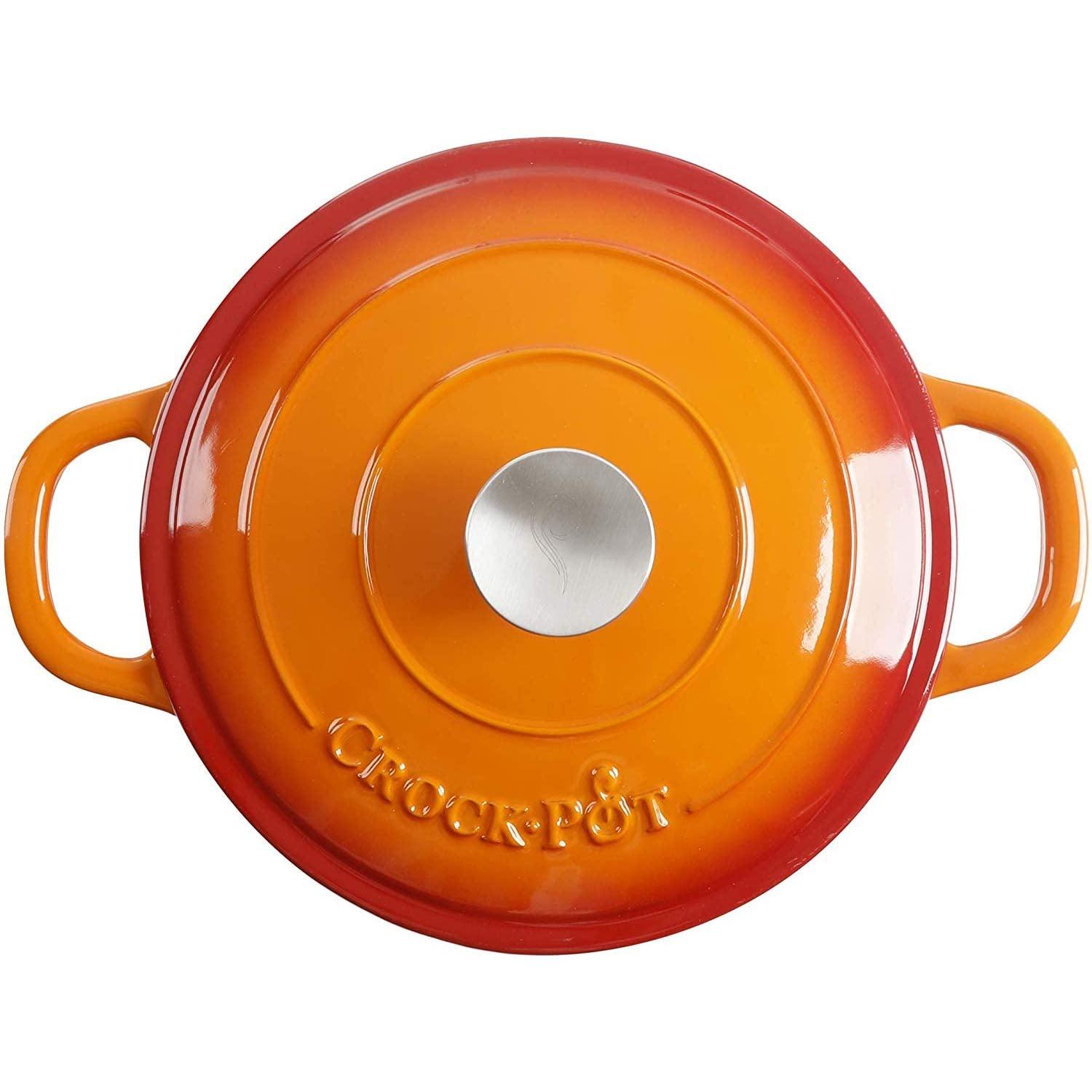 Crock-Pot Artisan Round Enameled Cast Iron Dutch Oven, 5-Quart, Sunset Orange - CookCave