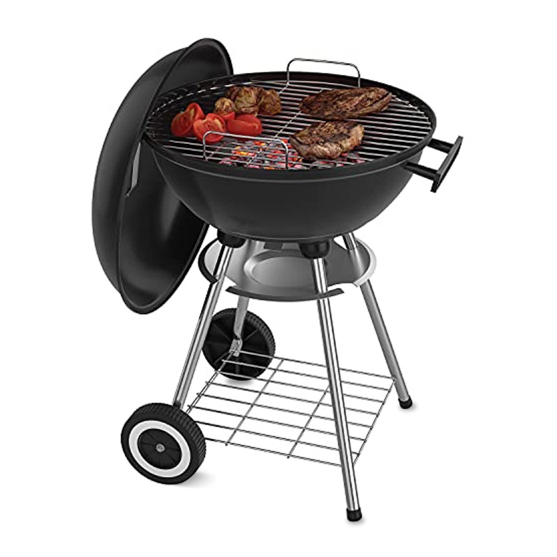 18 Inch Portable Charcoal Grill with Wheels for Outdoor Cooking Barbecue Camping BBQ Coal Kettle Grill - Heavy Duty Round with Thickened Grilling Bowl Wheels for Small Patio Backyard - CookCave