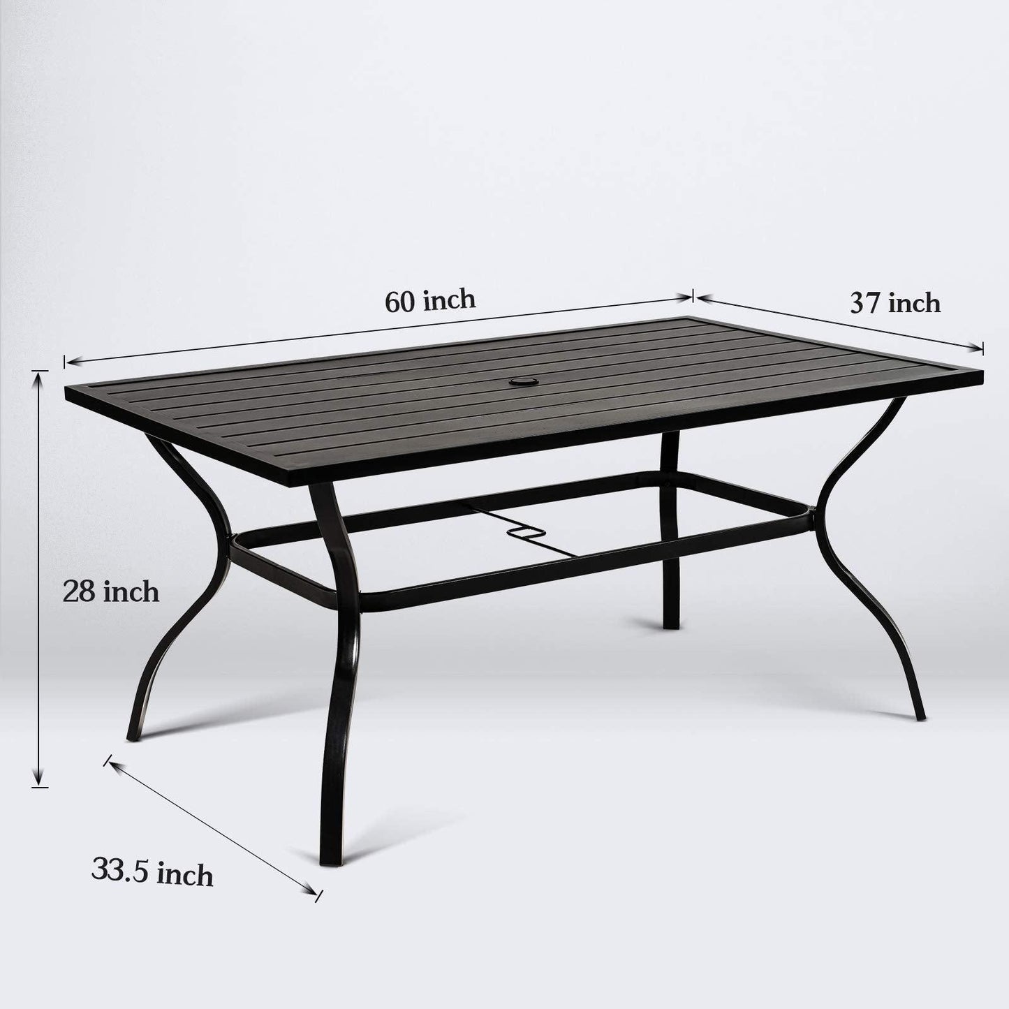 SOLAURA Outdoor Dining Table, 60" x 38" Patio Metal Steel Slat Table for 6-Person with 1.57" Umbrella Hole, for Gardens or Backyards, Black - CookCave