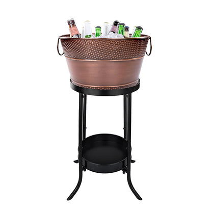 BREKX Galvanized Copper Beverage Tub with Stand (15-QT) - Copper Drink Bucket with Stand - CookCave