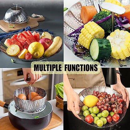 Vegetable Steamer Basket for Cooking Food Veggie Broccoli Meat Steamer Pot Cooker Expandable Steel Steamer (5.5"-9") - CookCave