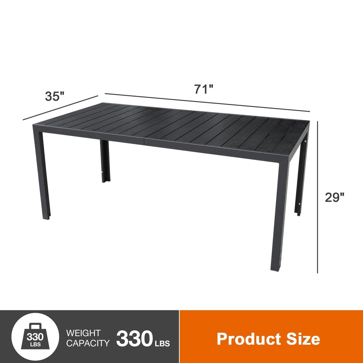 Vilobos Patio Outdoor Dining Table for 8, 71" Aluminum Frame Rectangle Table, Heavy Duty Patio Furniture for Garden, Picnic Table Easy Install Indoor Outdoor Black - CookCave