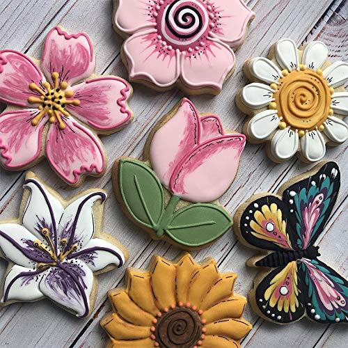 LILIAO Flowers Cookie Cutter Set - 7 Piece - Lily, Daisy, Sunflower, Cherry Blossoms, Tulip, Kapok Flowers and Butterfly Biscuit Fondant Cutters - Stainless Steel - CookCave