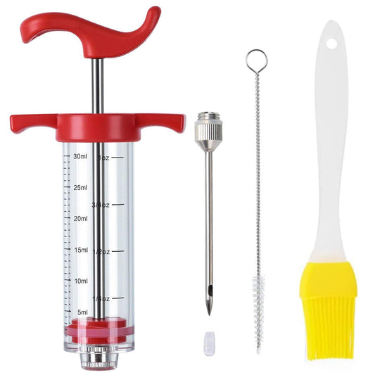 Plastic Turkey Injector Syringe, Turkey Injection Kit, Meat Injector Marinade, Meat Injectors for Smoking, BBQ Grill Injector, Marinade Flavor Injector Red 1oz - CookCave