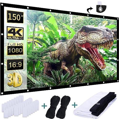 AAJK Outdoor Projection Screen 150 inch, Washable Projector Screen 16:9 Foldable Anti-Crease Portable Projector Movies Screen for Home Theater Outdoor Indoor Support Double Sided Projection… - CookCave