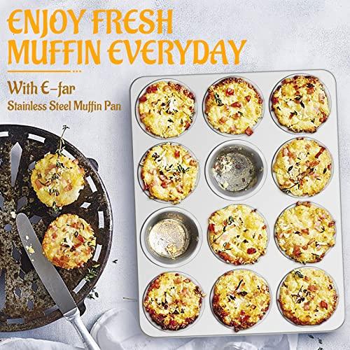 E-far Muffin Pan 12-Cup, Set of 2, Stainless Steel Cupcake Pan Metal Muffin Baking Tins for Oven, Regular Size & Easy Clean, Non-toxic & Dishwasher Safe-2 Pack - CookCave