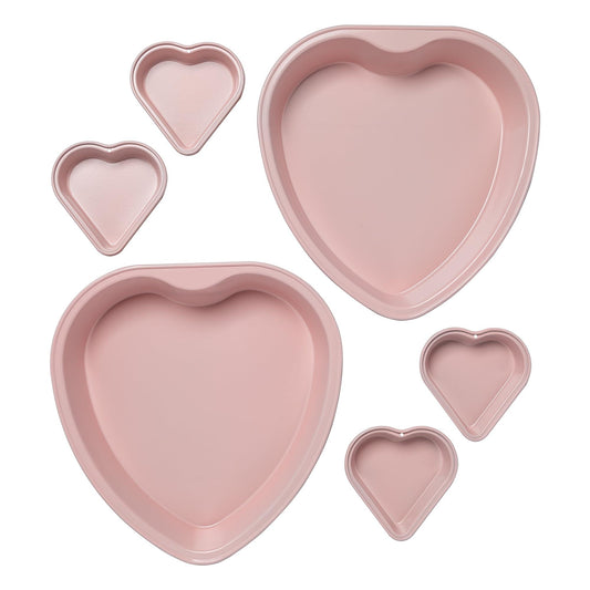 Paris Hilton Heart Shaped Nonstick Bakeware Set, Easy Release Carbon Steel, Includes two 9.5-Inch Pans and four Mini 3.5-Inch Pans, Dishwasher Safe, Made without PFAS or PFOA, 6-Piece Set, Pink - CookCave