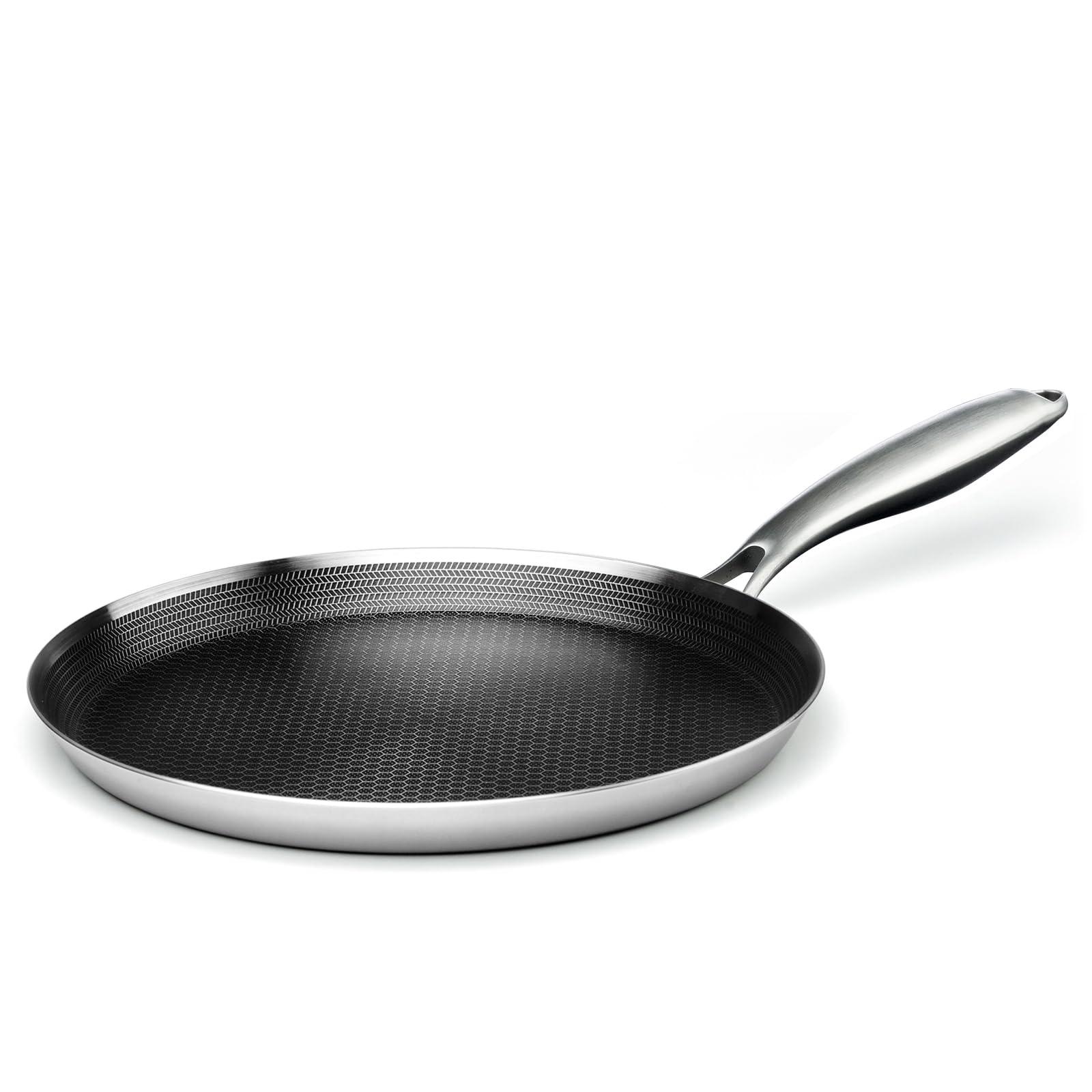 Innerwell Stainless Steel Crepe Pan - 11inch Nonstick Crepe Pan, Stainless Steel Honeycomb Coating Pancake Pan, Non Stick Flat Skillet Tawa Dosa Tortilla Griddle Pan, Induction Compatible, PFOA Free - CookCave