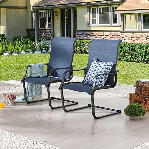 LOKATSE HOME 2 Pieces Patio Dining Armchairs C Spring Motion Chairs Outdoor Metal Set, Blue - CookCave