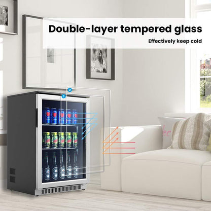 Advanics 20 Inch Wide Built in Beverage Refrigerator with Clear Glass Front Door, 120 Can Under Counter Cabinet Soda Beer Drink Cooler Center Large, Undercounter Bar Display Fridge for Man Cave Garage - CookCave
