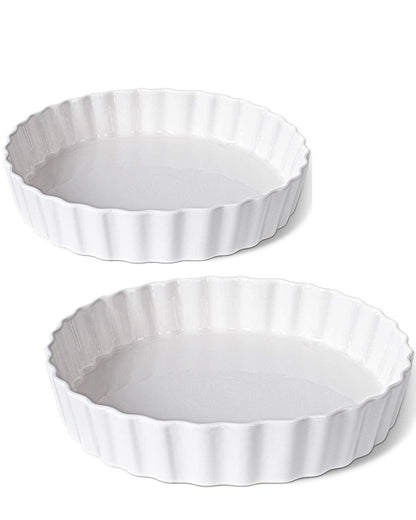 DELLING Set of 2 Tart Pans, 9.5 inch Quiche Pan, Ceramic Fluted Quiche Baking Dish/Pie Pan, Perfect for Baking Tart Pies and Chicken Pot Pie, Cheesecake, Creme Brulee, Round, White - CookCave