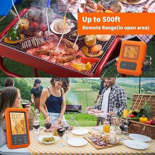 Wireless Meat Thermometer with 4 Meat Probes Remote Cooking Food Thermometer with Alarm Calibration & Timer 500FT Digital Cordless Thermometer for Kitchen Outdoor BBQ Smoker Oven Grill Fryer Beef - CookCave