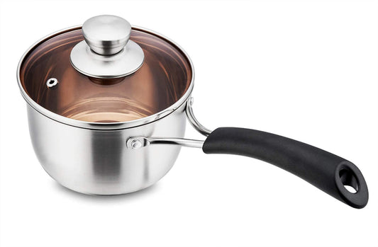 P&P CHEF 1 Quart Saucepan, Brushed Stainless Steel Saucepan with Lid, Small Sauce Pan for Home kitchen Restaurant Cooking, Easy Clean and Dishwasher Safe, Sliver, Brown, Black - CookCave