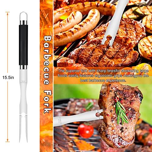 BBQ Tools Grill Tools Set, Stainless Grill Kit Grilling Set - Heavy Duty Premium BBQ Accessories with Portable Bag, with Spatula, Fork, Brush & BBQ Tongs- Perfect Grill Gifts for Men - CookCave