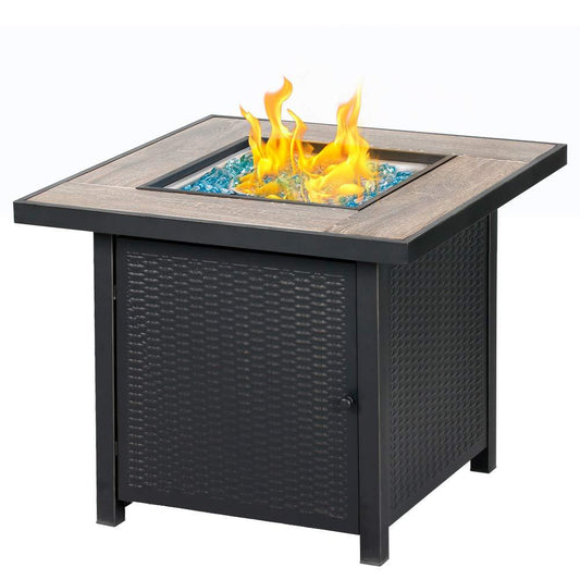 BALI OUTDOORS Propane Gas Fire Pit Table, 30 inch 50,000 BTU Square Gas Firepits with Fire Glass for Outside - CookCave