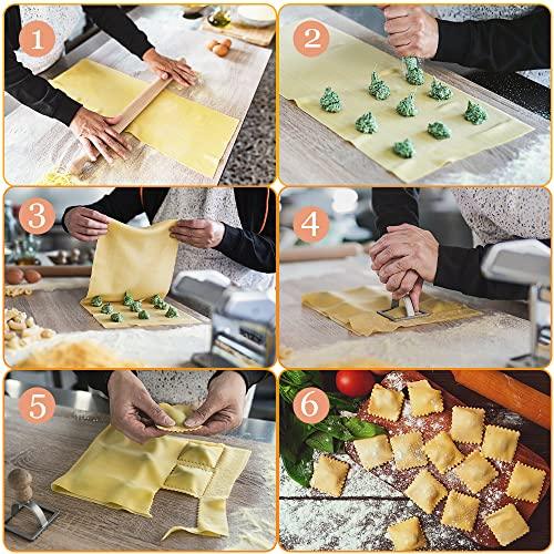 Ravioli Pasta Cutter Wheel Set of 5, Ravioli Maker Cutter with Roller Wheel Ravioli Cutter Set with Wooden Handle, Pasta Press Wheel Pasta Tools For Pasta Making Dumplings, Pierogi (Silver) - CookCave