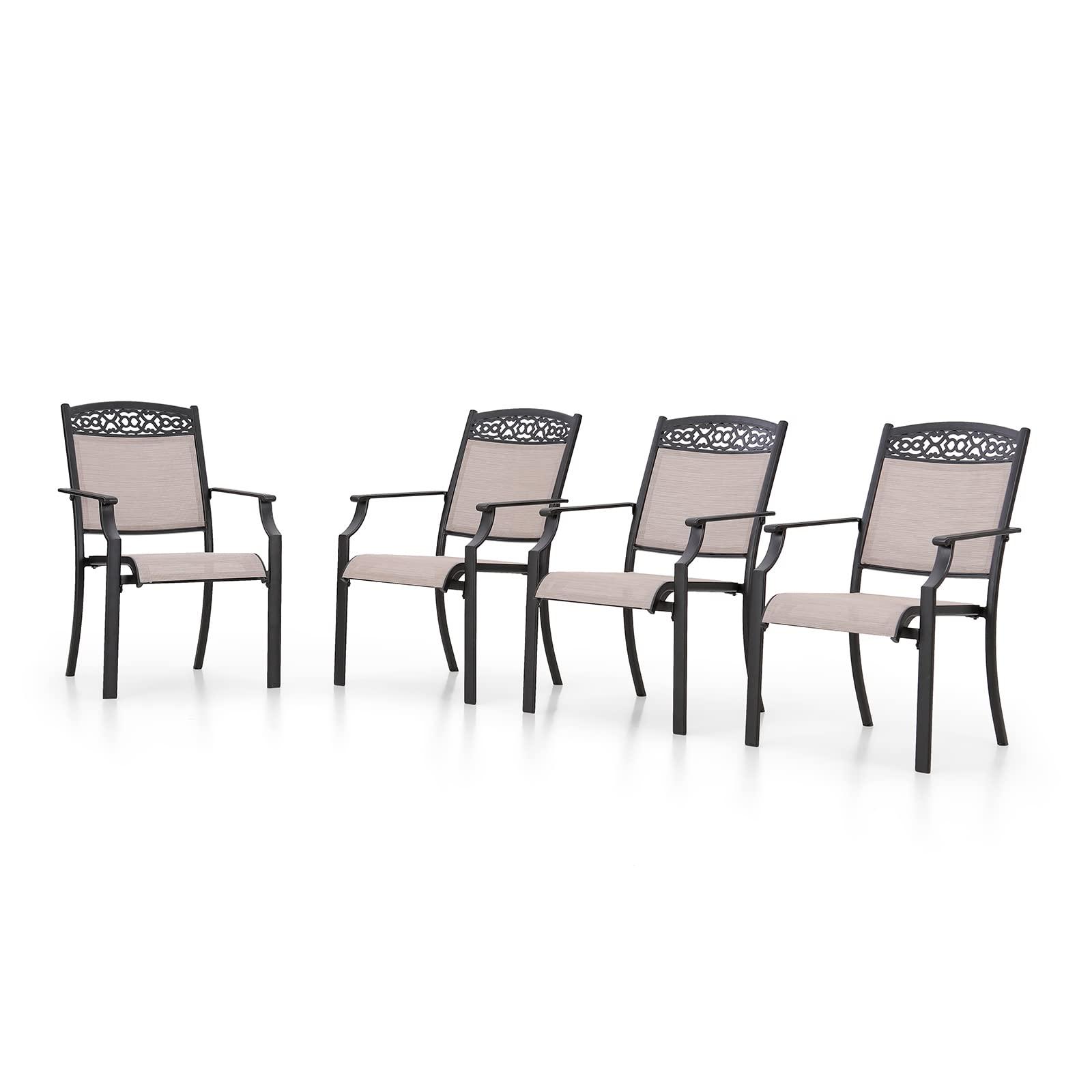 PHI VILLA Outdoor Cast Aluminum Patio Dining Chairs Set of 4, Stackable Patio Sling Chairs with Armrest for Deck, Garden, Terrace, Yard - CookCave