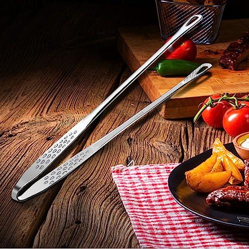 11-Inch 18/8 Stainless Steel Japanese Korean Grill Tongs - Kitchen Cooking Tweezer Tongs Set of 3 - CookCave