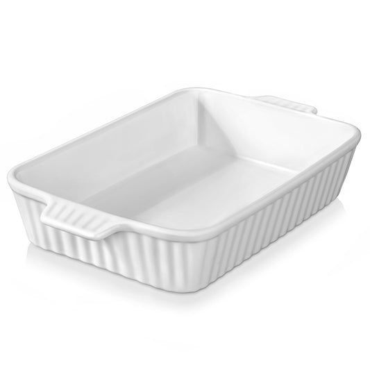 MALACASA Baking Dish, Casserole Dish for Oven, 3.1 QT Ceramic Baking Pan, Rectangular Lasagna Pan Deep with Handles for Cooking Serving Cake Kitchen, White, Series BAKE.BAKE - CookCave