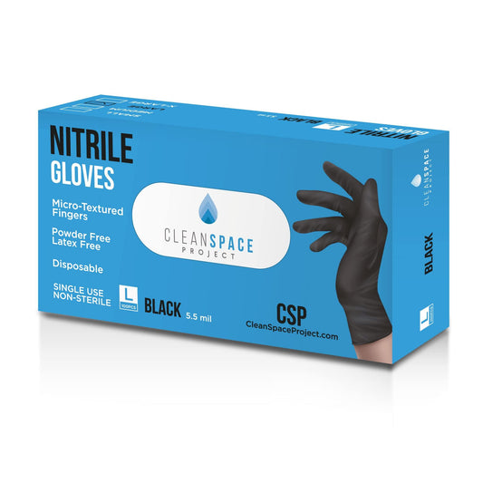 CLEAN SPACE PROJECT Nitrile Gloves, Extra Thick 5.5 Mil, Disposable, Powder Free, Latex Free (Black - Large, Box of 100) - CookCave