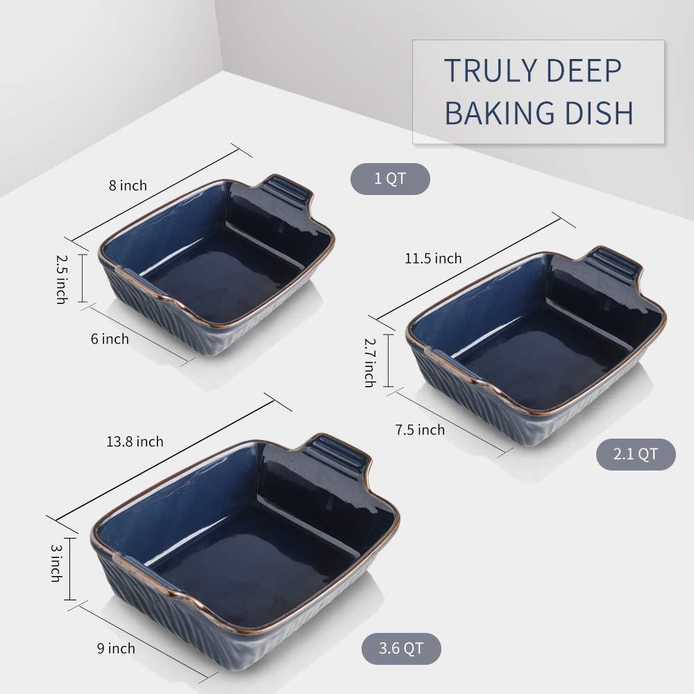 KOOV Bakeware Set, Ceramic Baking Dish, Rectangular Lasagna Pans for Cooking, Cake Dinner, Kitchen, 9 x 13 Inches, Texture Series 3-Piece (3 Piece, Aegean) - CookCave