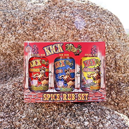 Kick Butt Spice Rub Gift Set Seasoning Spice Salt Set - Gourmet Seasoning Rub (7 oz) - Use on Ribs Chicken Streak (Gift Set) - CookCave