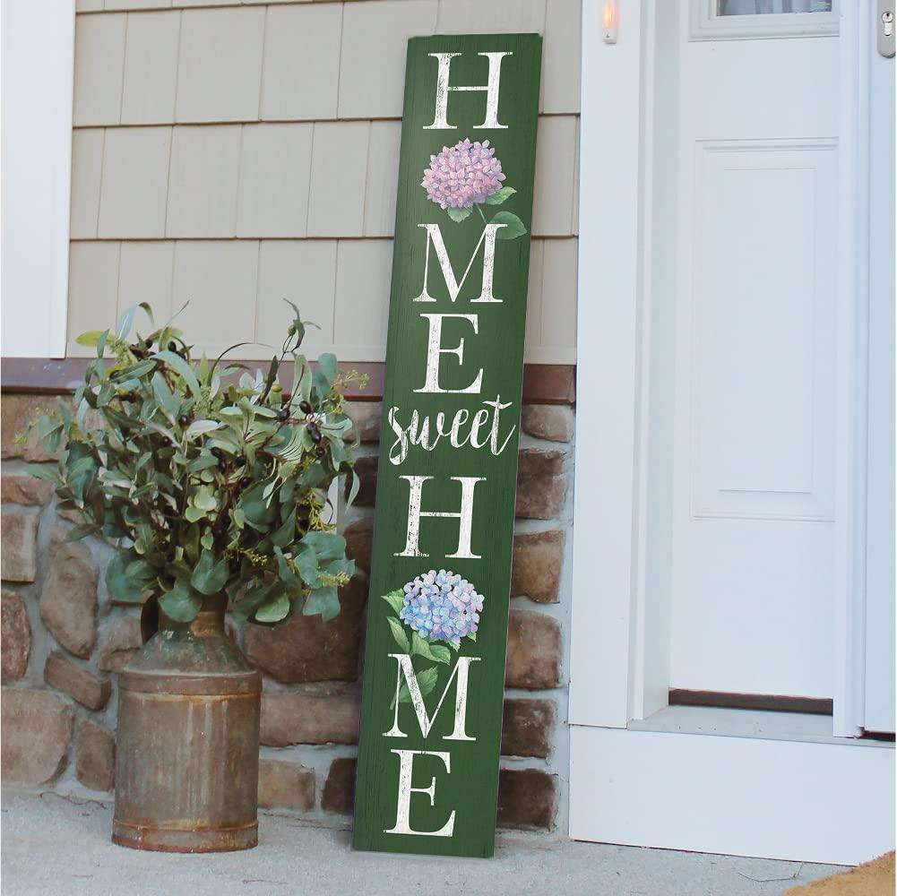 My Word! Home Sweet Home Hydrangea Porch Board Welcome Sign and Porch Leaner for Front Door Porch Deck Patio or Wall - Indoor Outdoor Spring Farmhouse Rustic Vertical Porch and Yard Decor - 8"x46.5" - CookCave