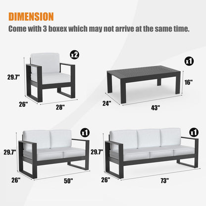 KHOLH 5 Piece Modern Aluminum Patio Furniture Set, Outdoor Patio Sectional Conversation Metal Seating Sets with Olefin Cushion and Coffee Table - CookCave