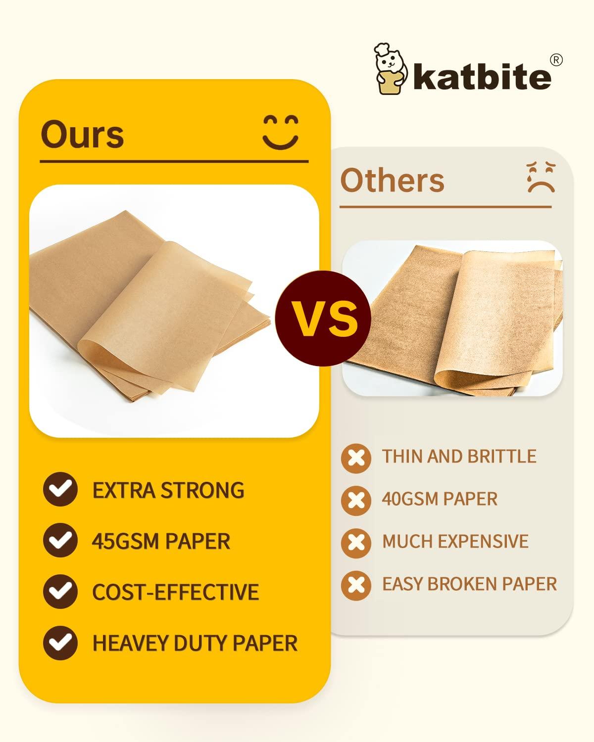 Katbite 75Pcs Unbleached Parchment Paper Sheets 12x16IN, Pre-Cut Heavy Duty Parchment Baking Paper, Non-Stick Half Sheet Brown Baking Parchment Paper for Air Fryer, Baking Cookie Pans, Oven - CookCave